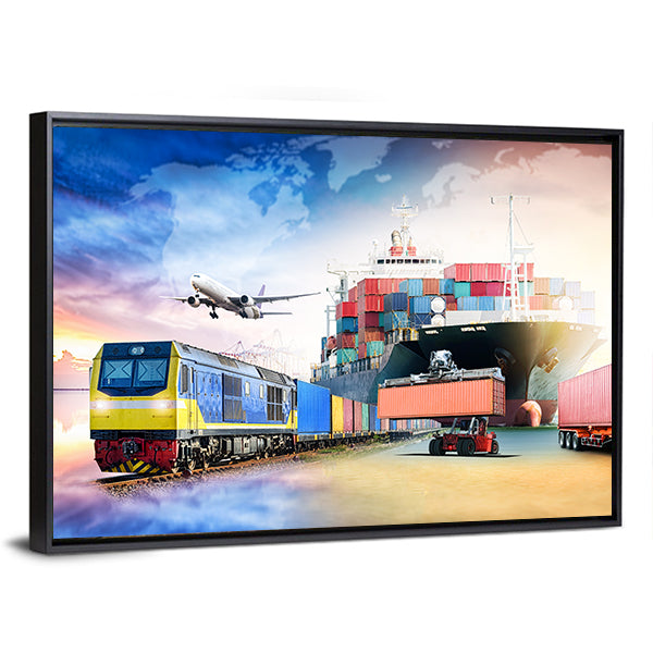 Global Logistics Transport Collage Canvas Wall Art