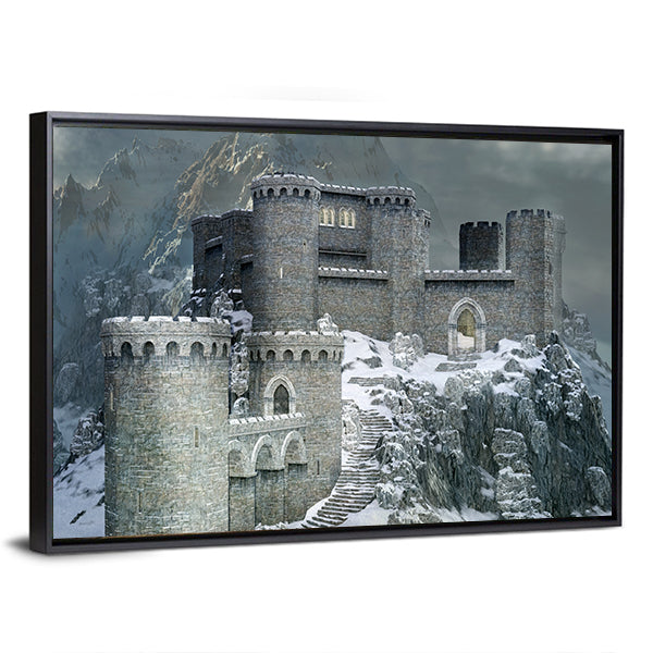Medieval Castle In A Winter Canvas Wall Art