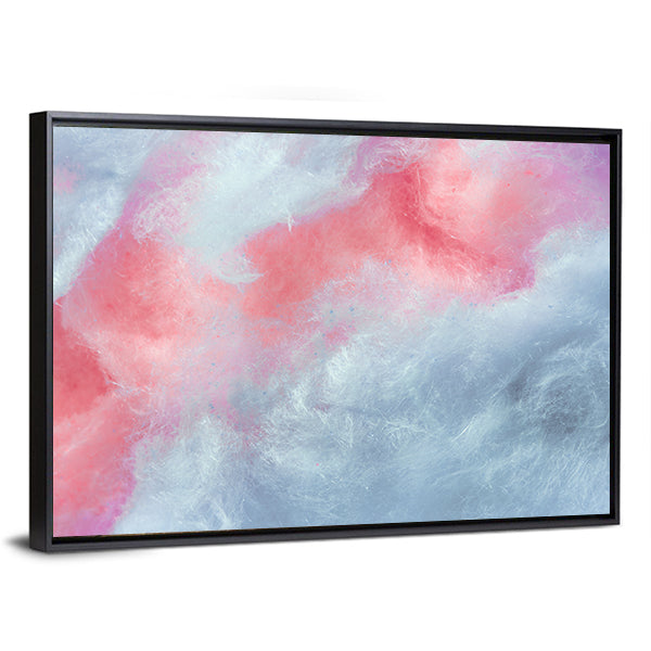 Cotton Candy Artwork Canvas Wall Art in white, blue and pink, framed canvas, product view on a white background
