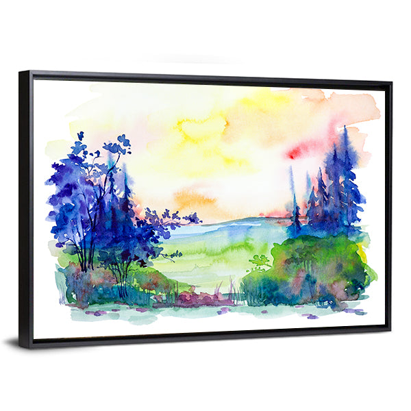Watercolor Summer Forest Canvas Wall Art