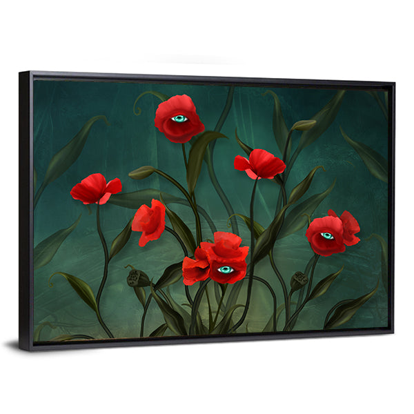 Surreal Poppies with Human Eyes Canvas Wall Art