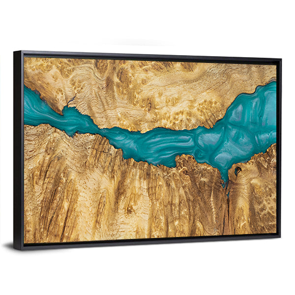 River Flow Artwork Canvas Wall Art in beige, brown and blue, framed canvas, product view on a white background