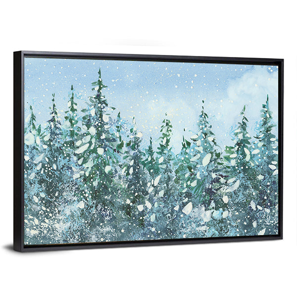 Spruce Forest in Falling Snow Canvas Wall Art