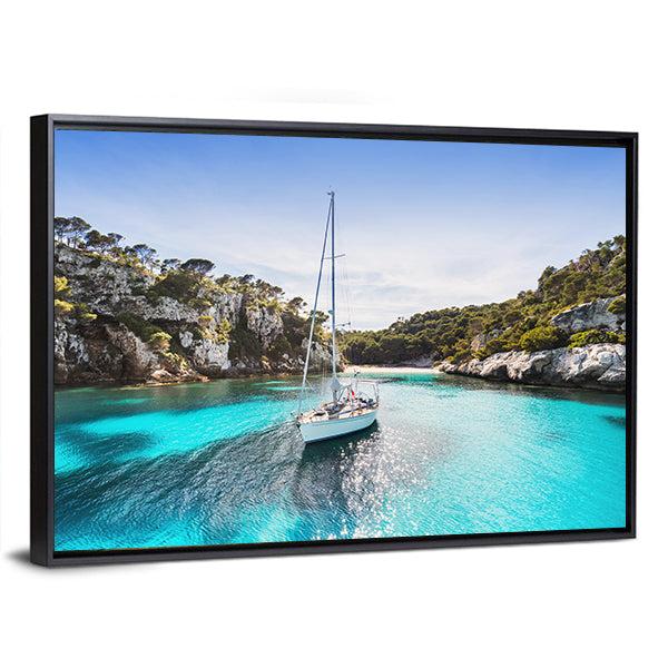 Anchored Sailboat in Turquoise Bay Canvas Wall Art