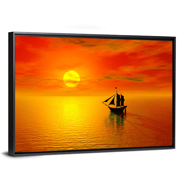 Old Boat Sunset Silhouette Canvas Wall Art