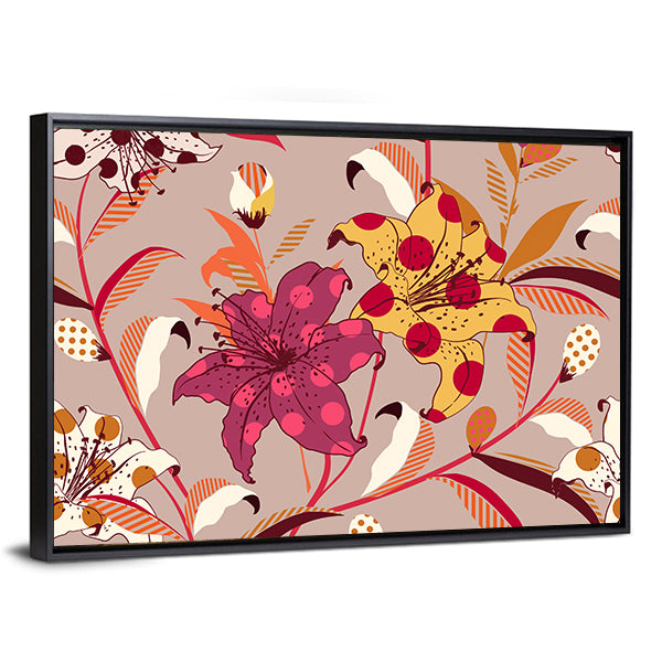 Retro Polka-dot Lily Pattern Canvas Wall Art
