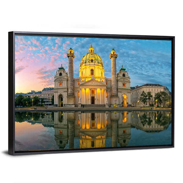 St. Charles Church Sunset Reflection Canvas Wall Art