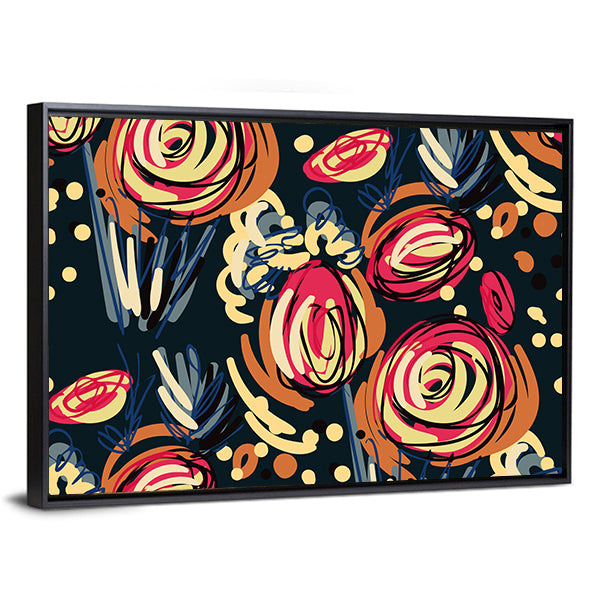 Abstract Colorful Doodle Rose Canvas Wall Art