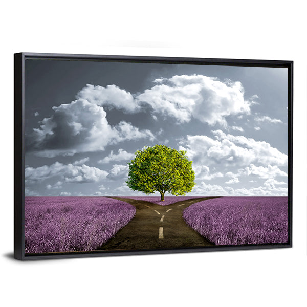 Crossroad in Lavender Meadow Canvas Wall Art