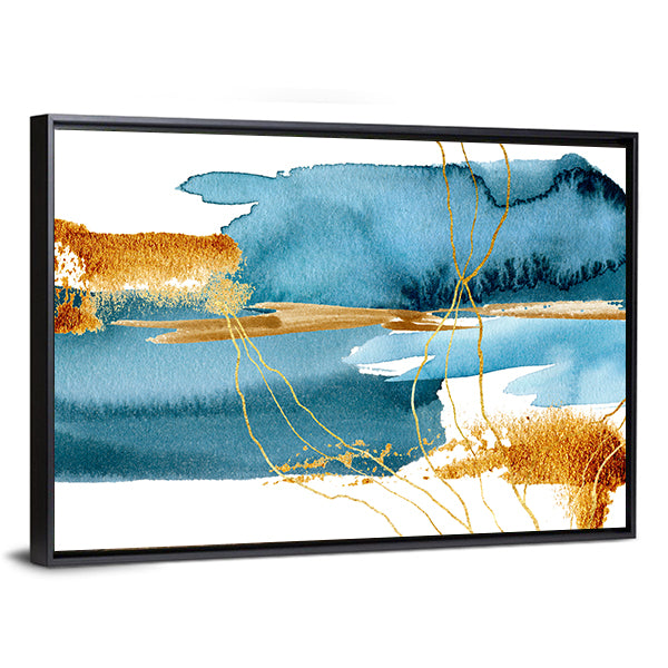 Blue and Gold Abstract Landscape Canvas Wall Art