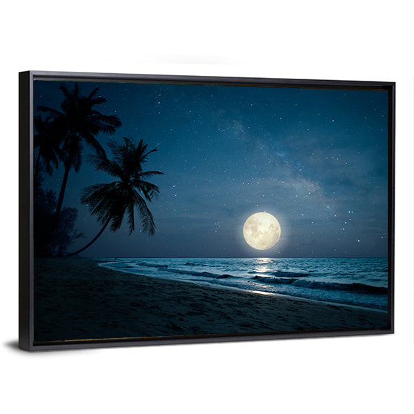 Moonlit Fantasy Tropical Beach Canvas Wall Art
