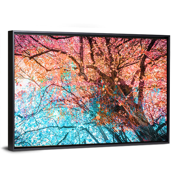 Looking Up Through Colorful Autumn Canopy Canvas Wall Art