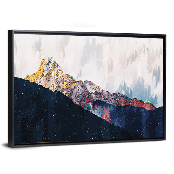 Colorful Abstract Mountain Range Canvas Wall Art in white, blue and multicolor, framed canvas, product view on a white background