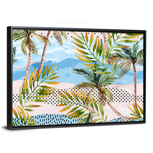 Summer Beach Abstract with Palms Canvas Wall Art