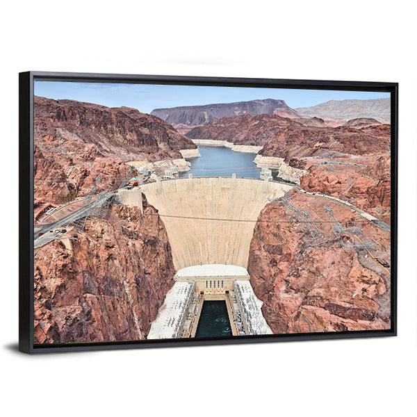 Hoover Dam in United States Canvas Wall Art in beige, brown and blue, framed canvas, product view on a white background
