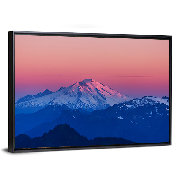 Mountain Peak In North Cascade Range Washington Canvas Wall Art in black, white and pink, framed canvas, product view on a white background