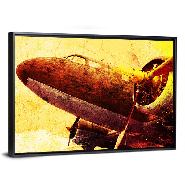 Grunge Old Military Plane Canvas Wall Art