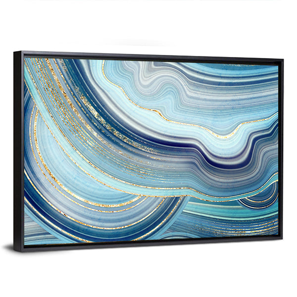 Swirling Blue Agate Marble with Gold Veins Canvas Wall Art