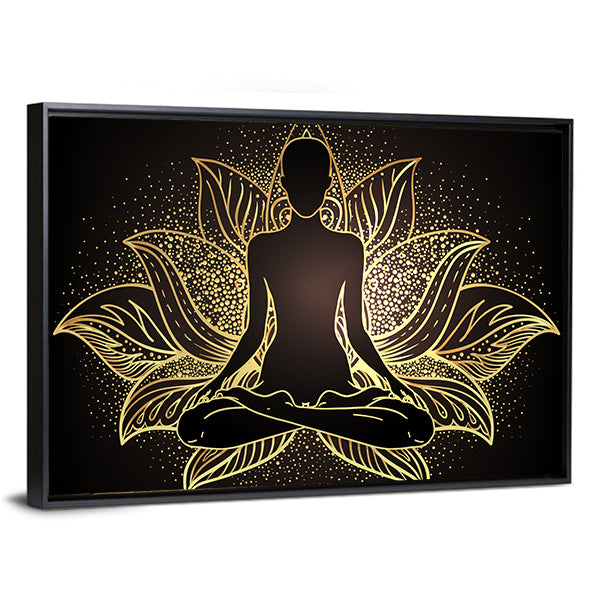 Silhouette In lotus Position Over Ornate Mandala Canvas Wall Art