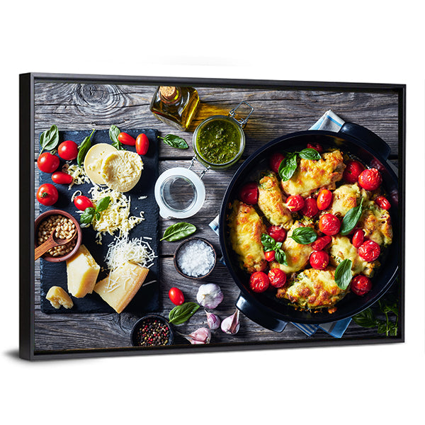 Baked Chicken Breast Rolls With Ingredients Canvas Wall Art