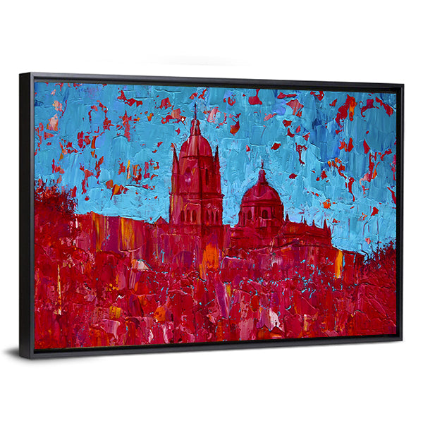 Monochrome Red Cathedral Cityscape Canvas Wall Art