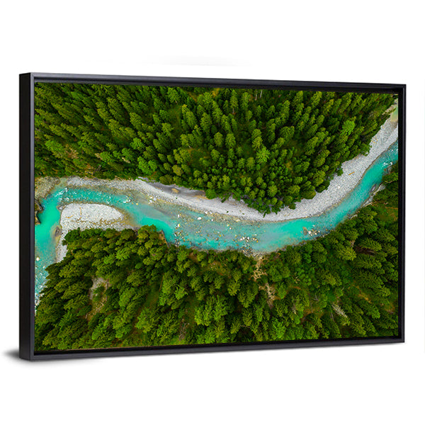 Inn River Flowing In Forest In Switzerland Canvas Wall Art