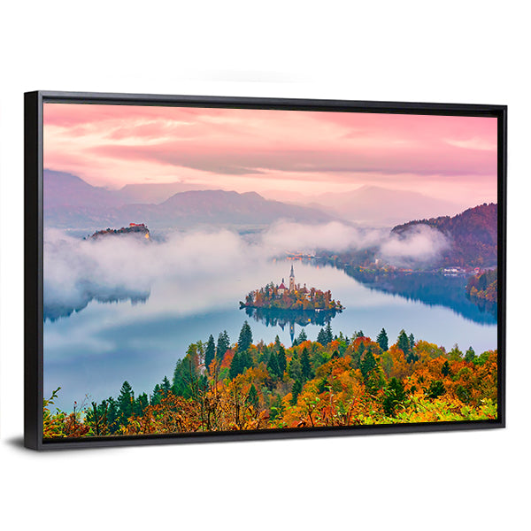 Lake Bled at Sunrise Canvas Wall Art