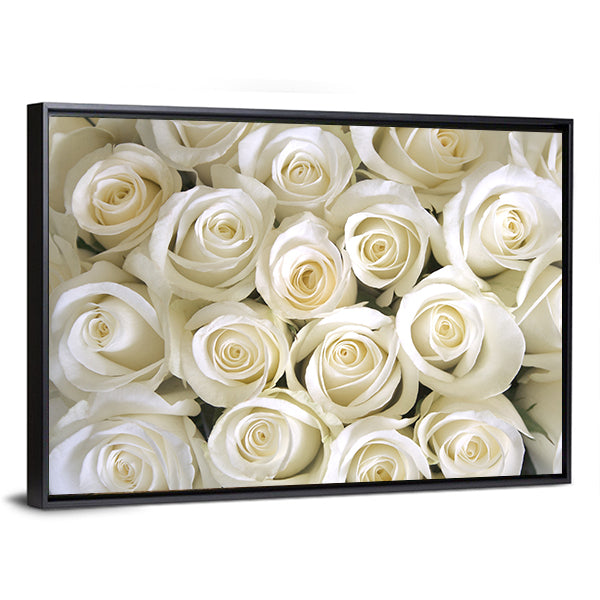 Silky White Roses Canvas Wall Art