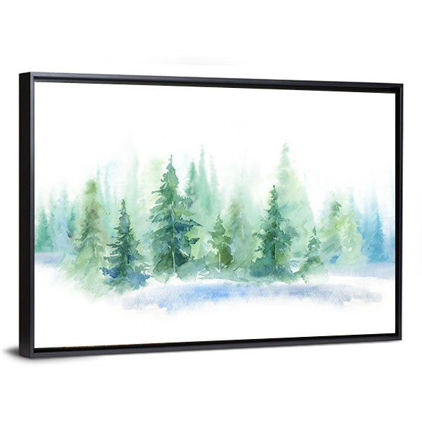 Misty Pine Forest Watercolor Canvas Wall Art