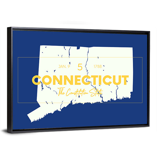 Connecticut State Map with Typography Canvas Wall Art