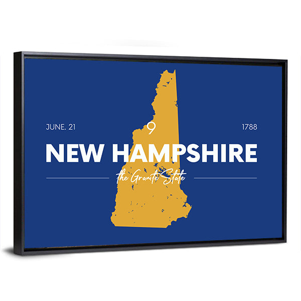 New Hampshire Gold Map Typography Canvas Wall Art