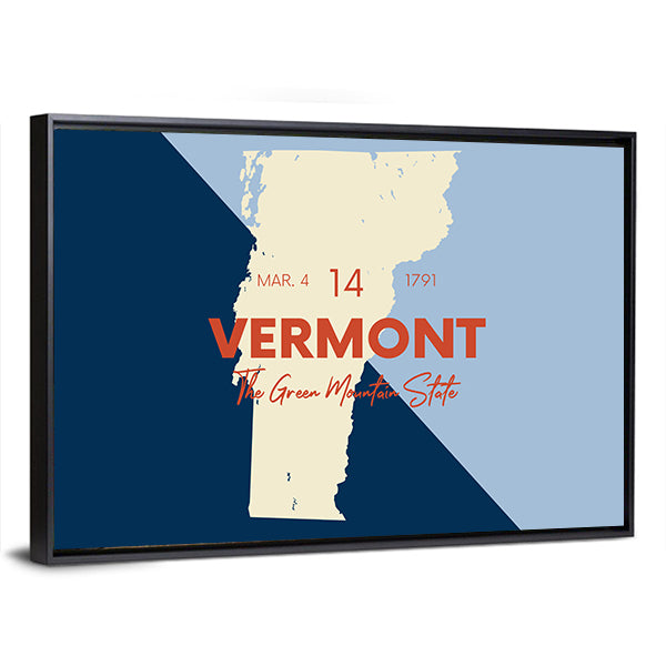Vermont Map with Statehood Date Canvas Wall Art