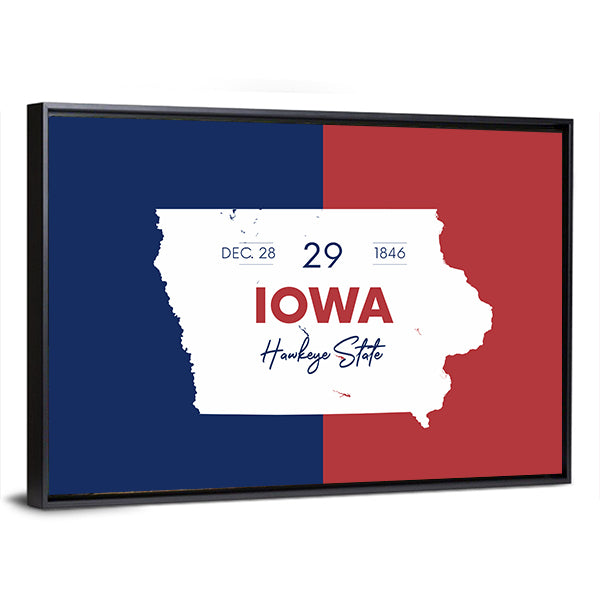 Iowa State Map with Hawkeye Script Canvas Wall Art