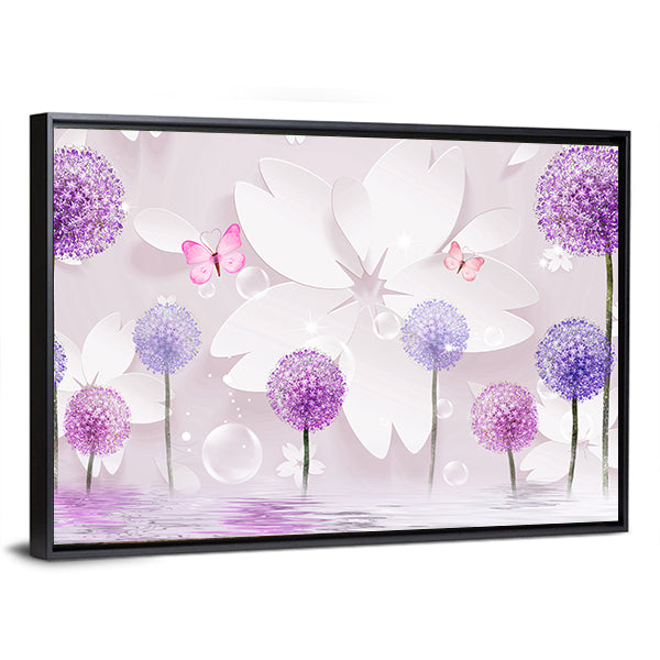Purple Floral Lake Reflection Canvas Wall Art