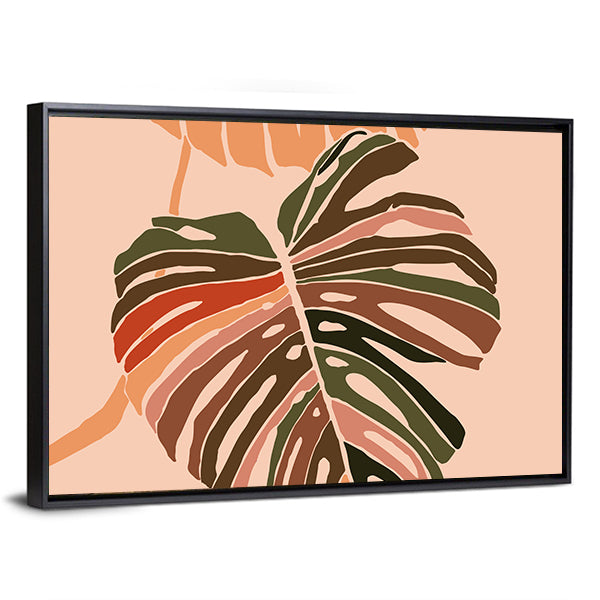 Monstera Leaf Color Block Illustration Canvas Wall Art