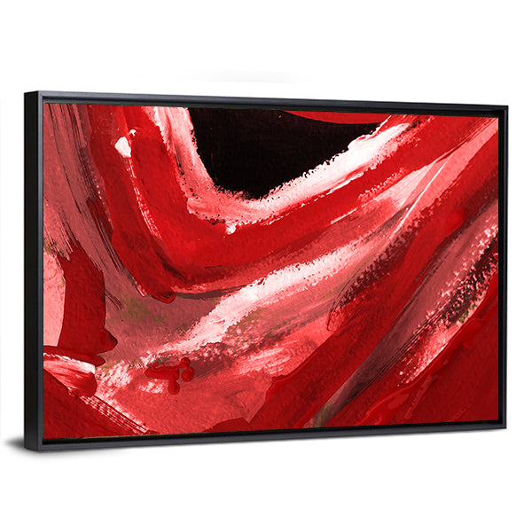 Red and Pink Abstract Brushstrokes Canvas Wall Art in white, red and pink, framed canvas, product view on a white background