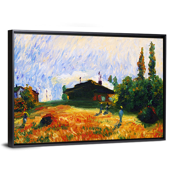 Pastoral Cottage in Golden Wheat Field Canvas Wall Art
