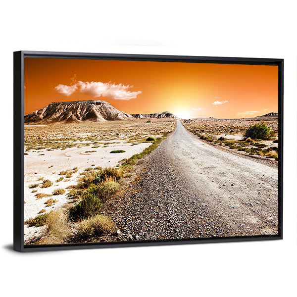 Sunset Desert Landscape With Road Canvas Wall Art