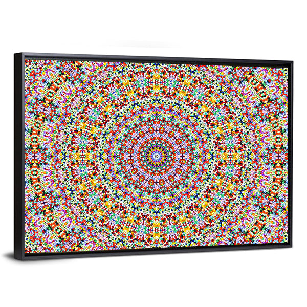 Universum Style Mandala Canvas Wall Art in multicolor, framed canvas, product view on a white background