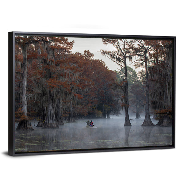 Couple Canoing At Caddo Lake In Texas Louisiana Canvas Wall Art