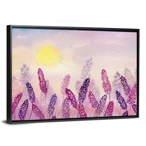 Misty Lavender Field at Sunrise Canvas Wall Art