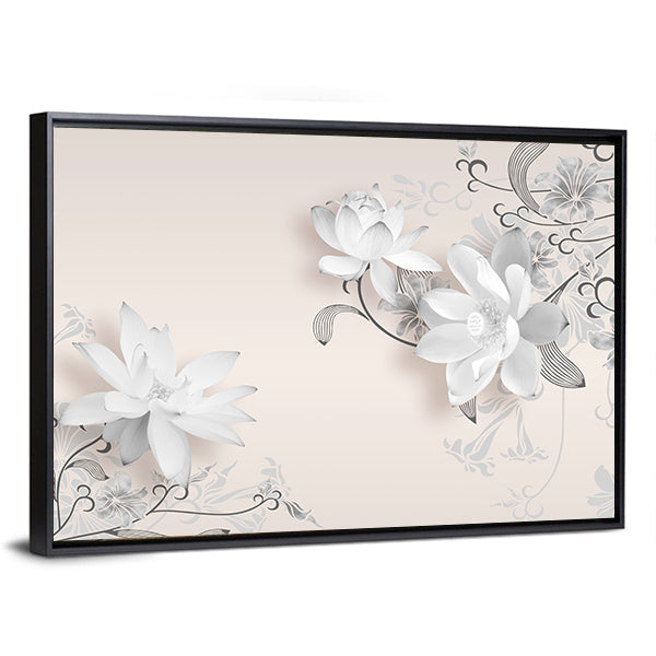 3d White Lotus Floral Mural Canvas Wall Art