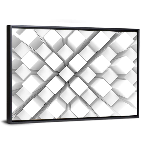 Stacked White Geometric Blocks Canvas Wall Art