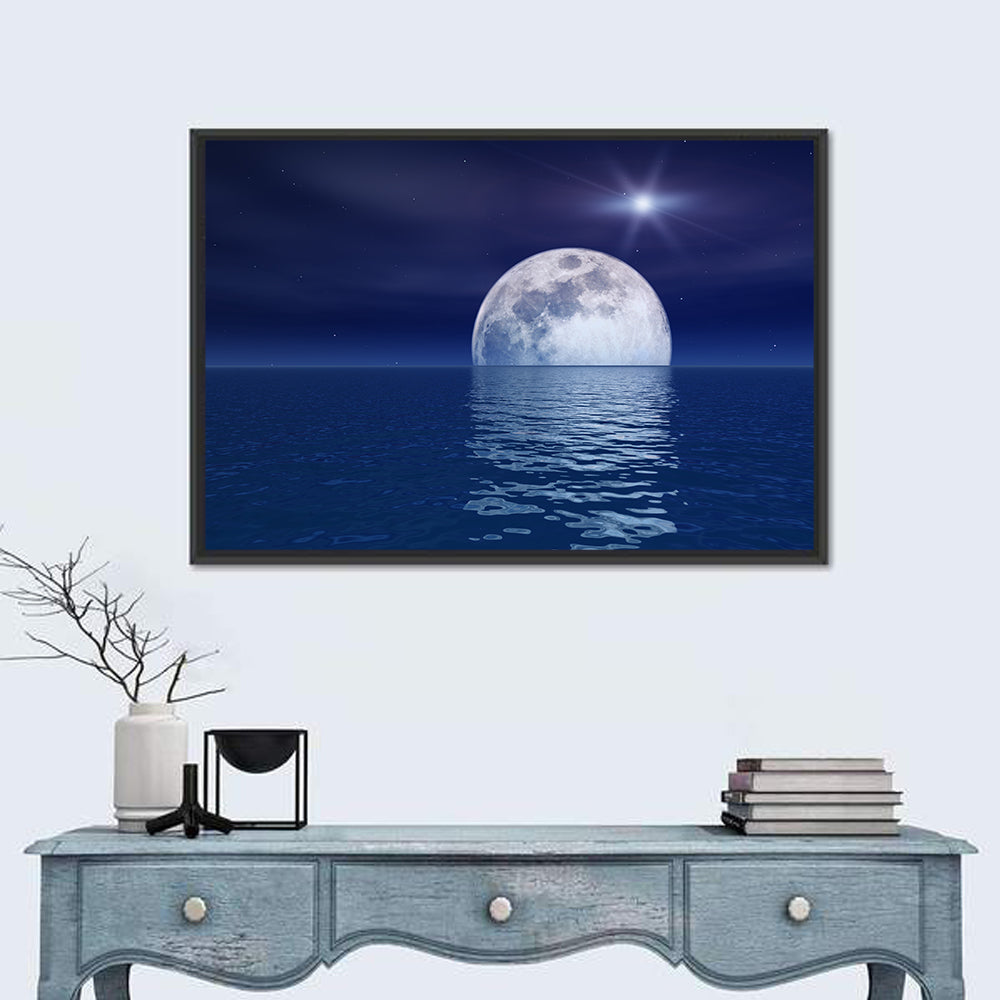 Quasar Star Over Night Moon Over Sea Wall Art
