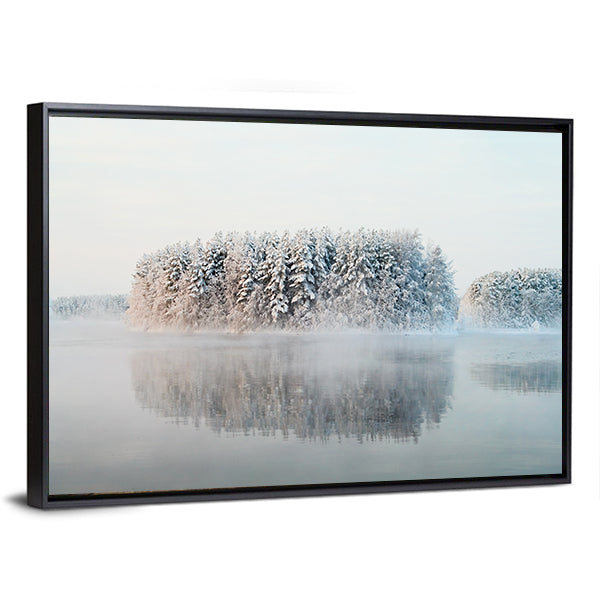 Unfrozen Lake In Winter Forests Of Karelia Russia Canvas Wall Art