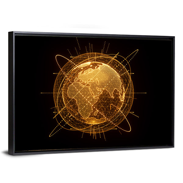 Global Network Wireframe Globe Canvas Wall Art