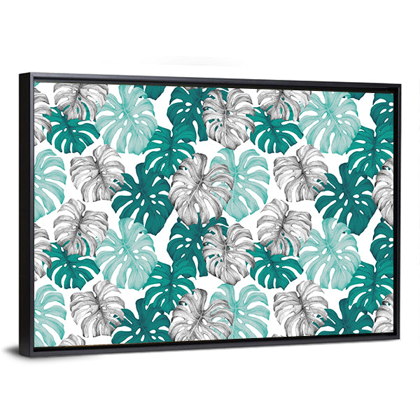 Duotone Monstera Leaves Pattern Canvas Wall Art