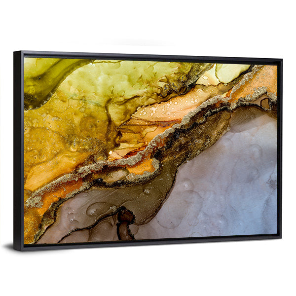 Alcohol Ink Abstract with Gold Veins Canvas Wall Art
