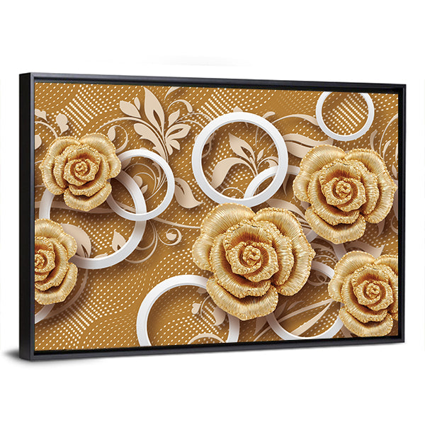 3d Golden Rose Flower Canvas Wall Art