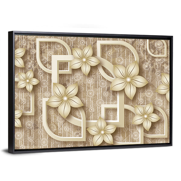 3d Stylized Flowers with Geometric Frames Canvas Wall Art
